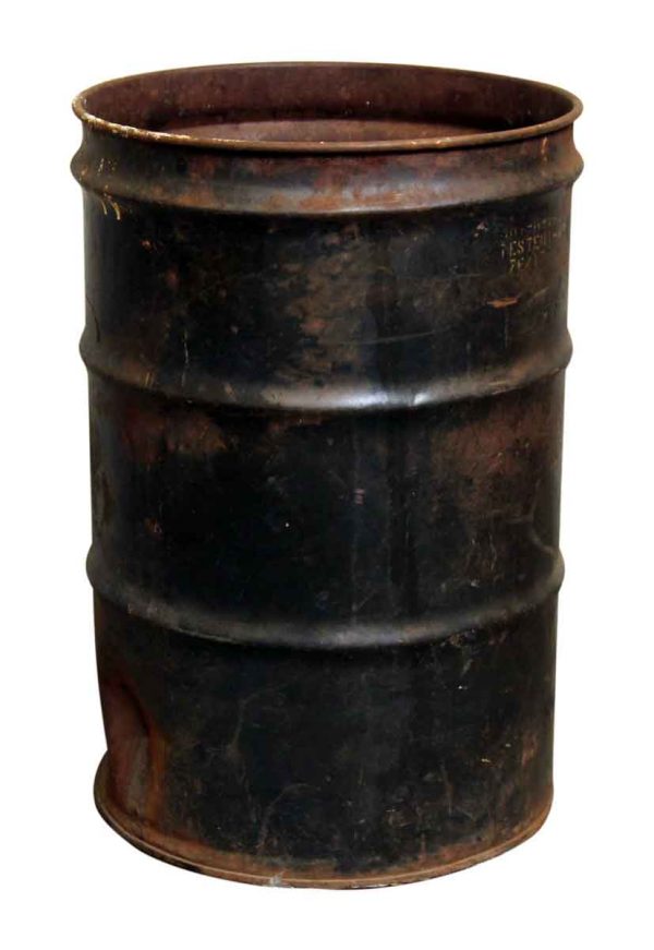 Large Black Rusted Trash Barrel Can