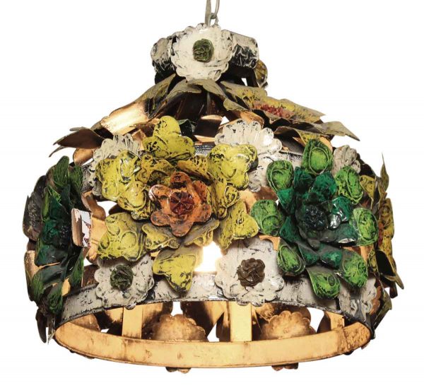 Pretty Applied Metal Floral Painted Light