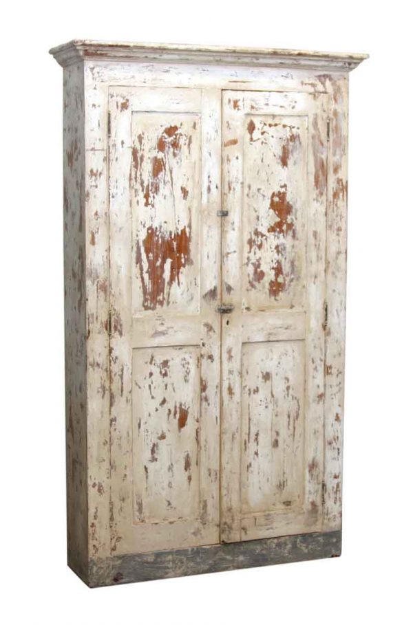 Distressed Finish White Wood Cabinet
