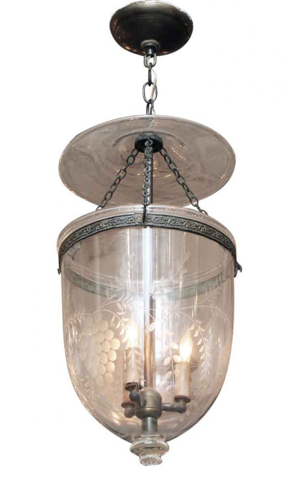 Etched Clear Glass Bell Jar Pendant Light