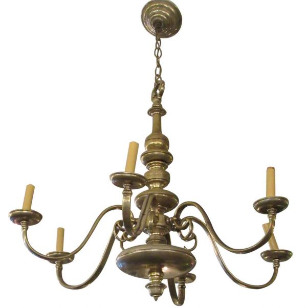 Brass Silver Plated Six Arm Chandelier