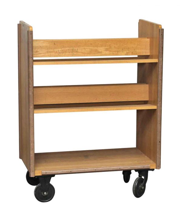 Wheeled Solid Maple Book Shelf Library Cart