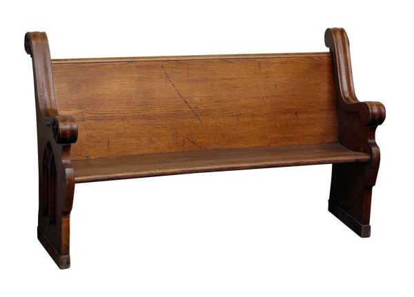 Refinished Wooden Pew with Carved Side Details