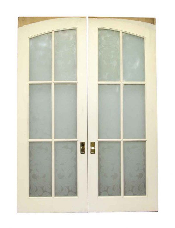 Pair of Pocket Wood Doors with Six Frosted Glass Panels