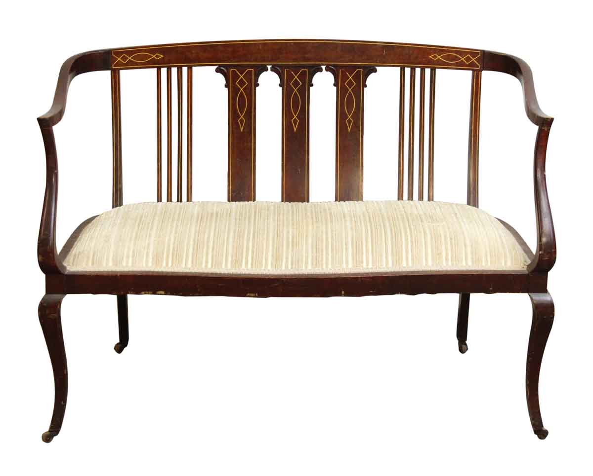 Wood Bench With White Upholstered Seat