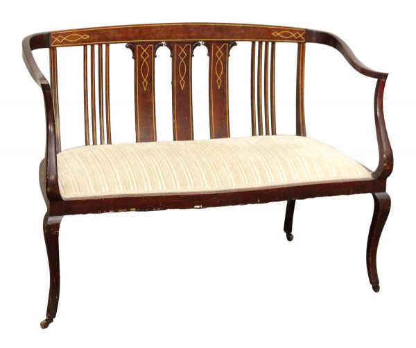 Wood Bench with White Upholstered Seat