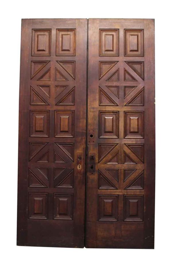 Pair of Carved Wooden Geometric Doors