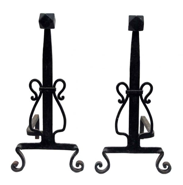 Pair of Black Andirons with Turned Feet