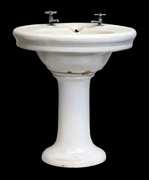 White Pedestal Sink with Crackled Glaze