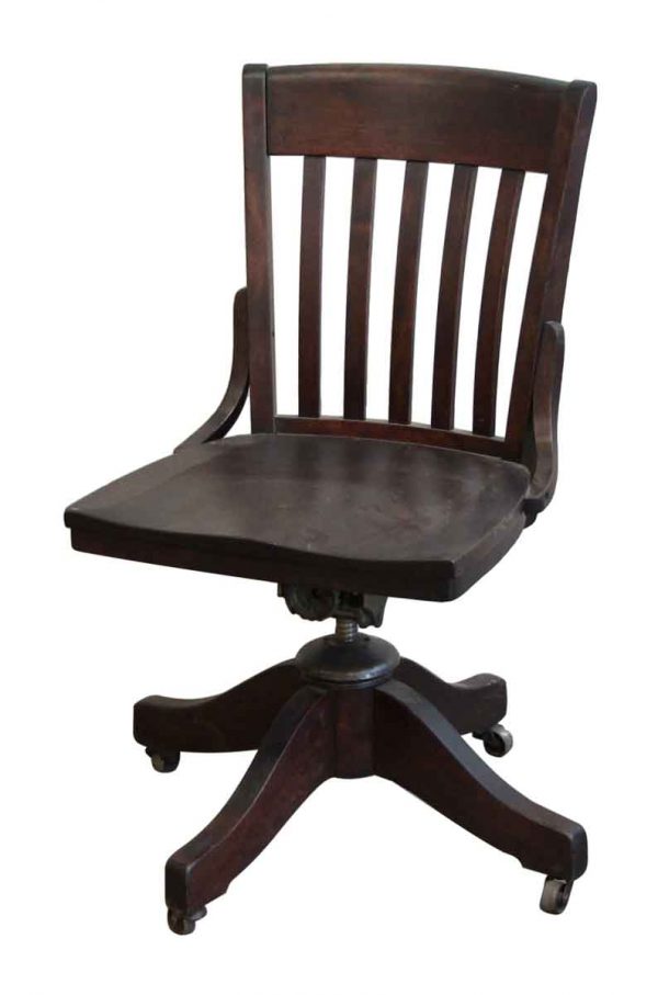 Dark Stained Wood Swivel Chair with Wheels