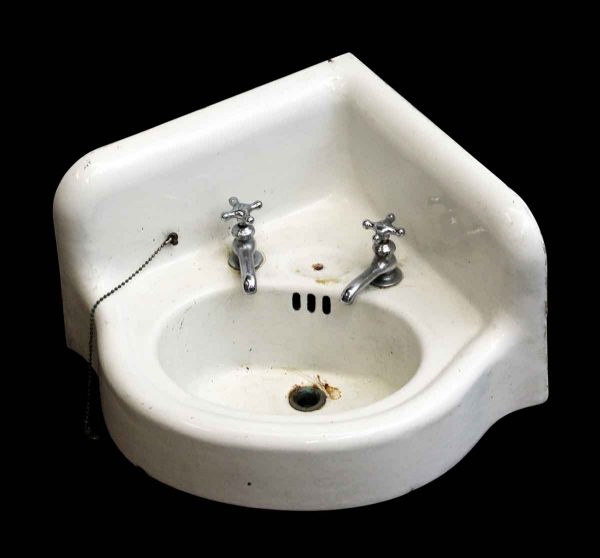 White Corner Sink with Original Hardware
