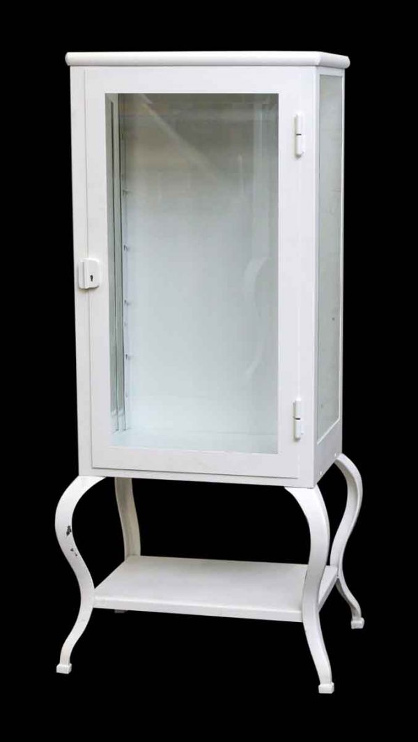 Metal White Medical Cabinet with Glass Shelves and Beveled Glass