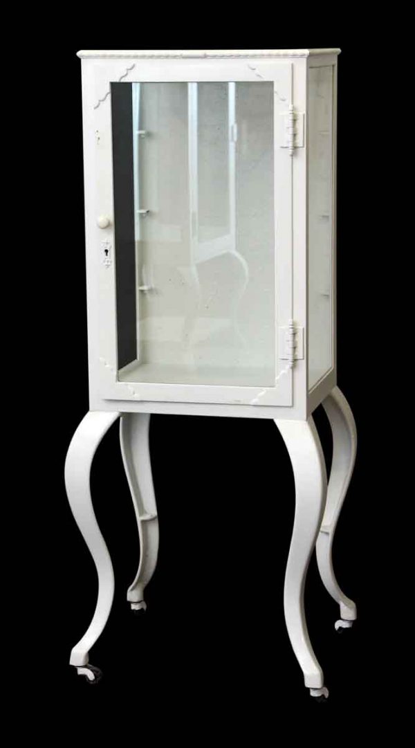 Deco White Metal Medical Cabinet with Glass Shelves