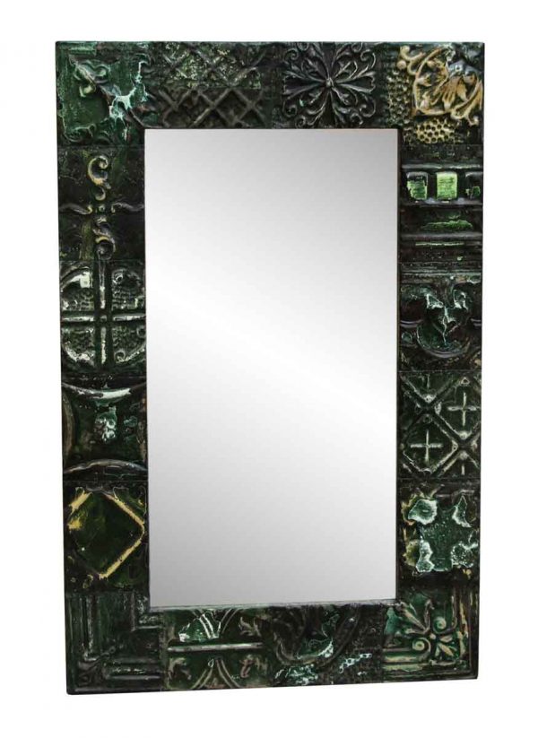 Green Tin Panel Mirror with Mixed Patterns