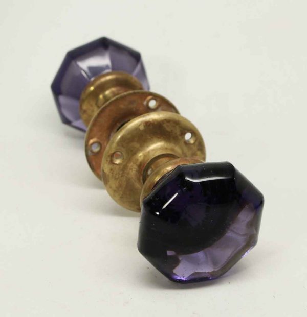 Purple Glass Knob Set with Yale Rosettes