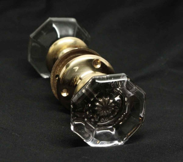 Octagon Glass Knob Set with Brass Rosettes