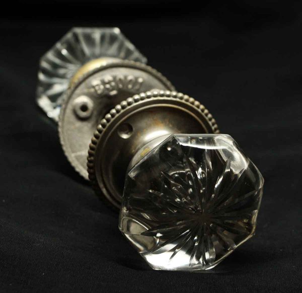 Etched Floral Glass Knob with Nickel Base & Dotted Rosettes