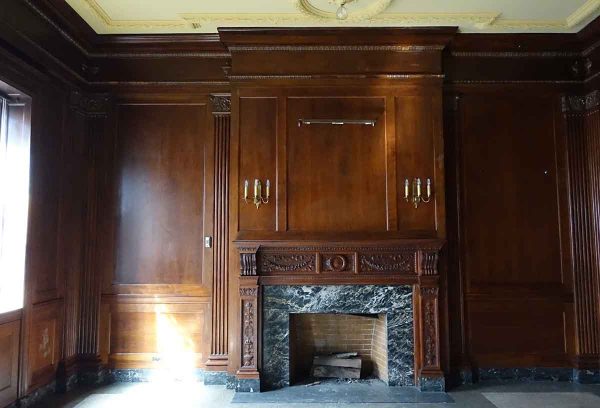 Neoclassical Walnut Panel Room with Grand Carved Mantel
