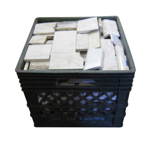 Small Crate of Broken Antique White Tile Pieces