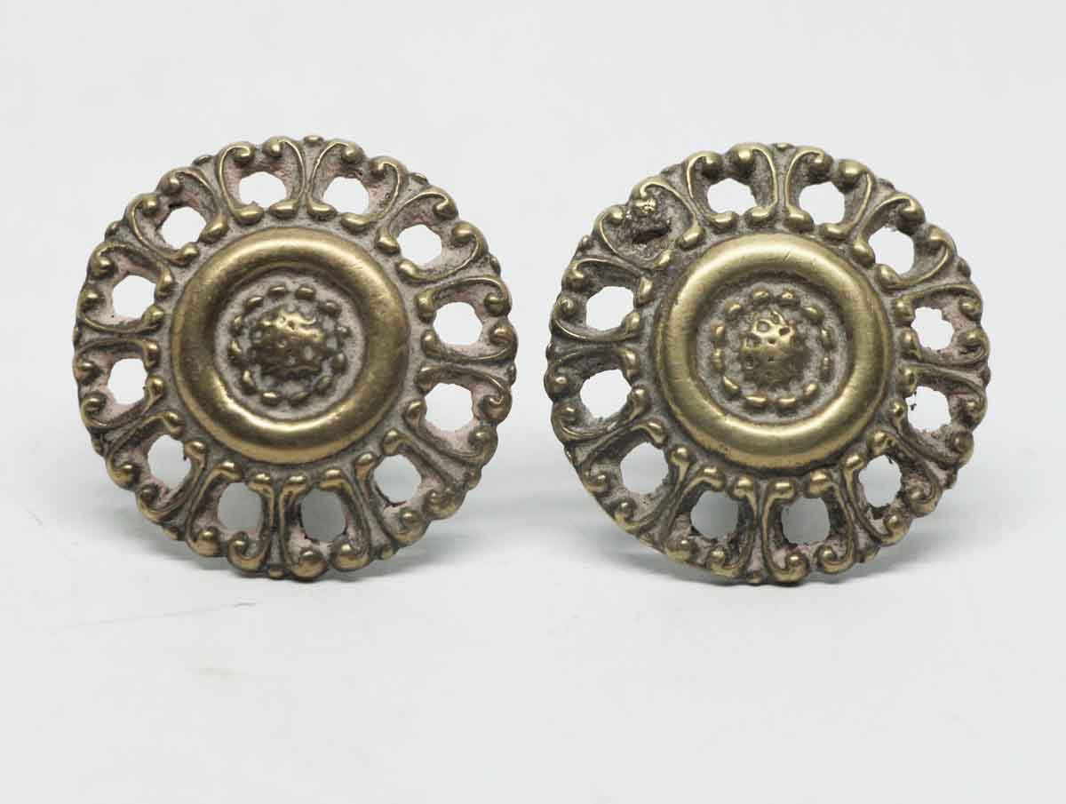 Pair of Round Decorative Brass Pulls | Olde Good Things