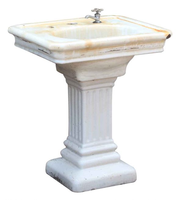 Fluted Porcelain Finished Earthenware Sink with Pedestal Base