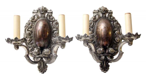 Pair of Bradley & Hubbard Silver Over Bronze Sconces