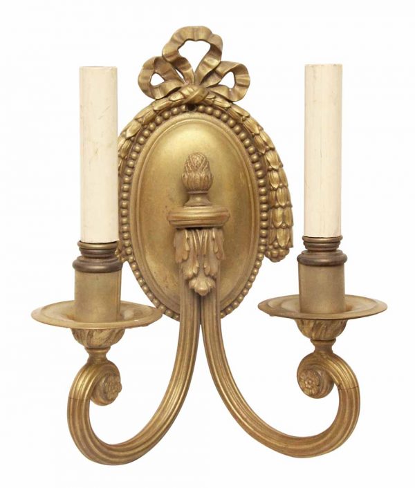Single Gilded Two Arm Brass Sconce