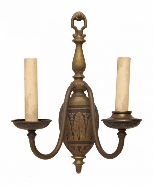 Single Two Arm Brass Sconce with Floral Motif