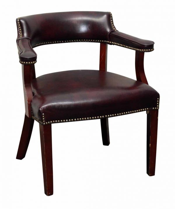 Set of Six Studded Burgundy Leather Chairs