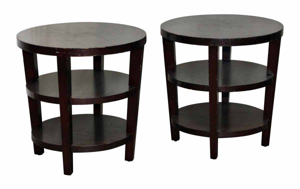 Pair of Three Tier Round Wood End Tables