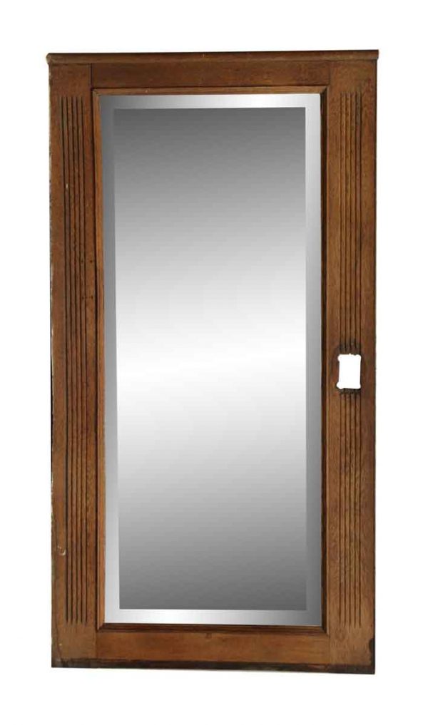 Long Vertical Oak Mirror with a Cut for a Sconce