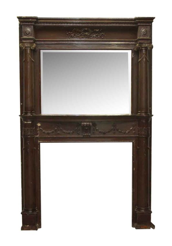 Two Tiered Neo Classical Style Wooden Mantel with Beveled Mirror
