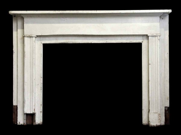 Painted White Wooden Mantel with Fluted Pilasters