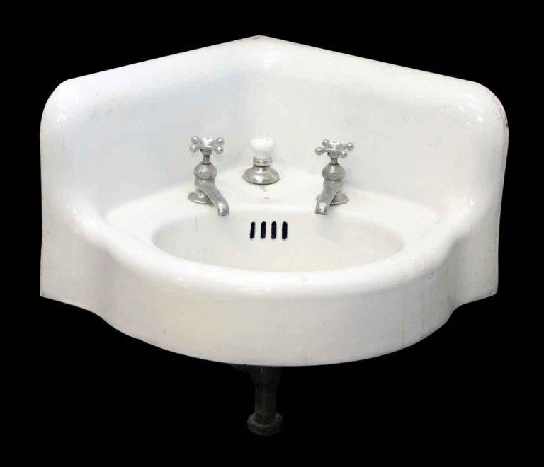 Porcelain Corner Sink with Original Hardware | Olde Good Things