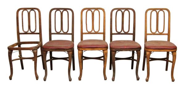 Set of Five Wooden Chairs with Art Deco Detail