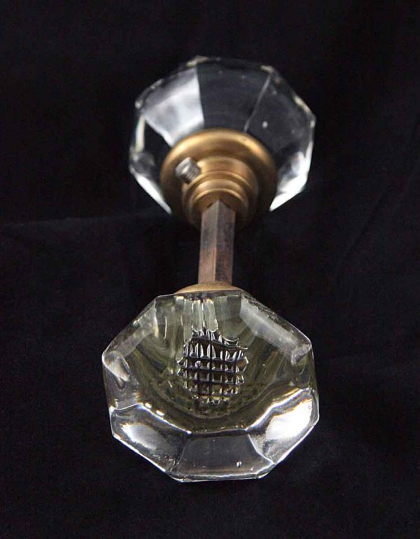 Antique Rounded Octagon Glass Doorknob Set