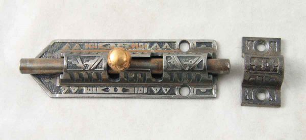 Victorian ornate slide bolt with brass detail