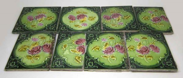 Dark Green Tile with Pink Flower Set