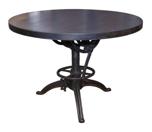 Round Steel Top Table with Original Cast Iron Base