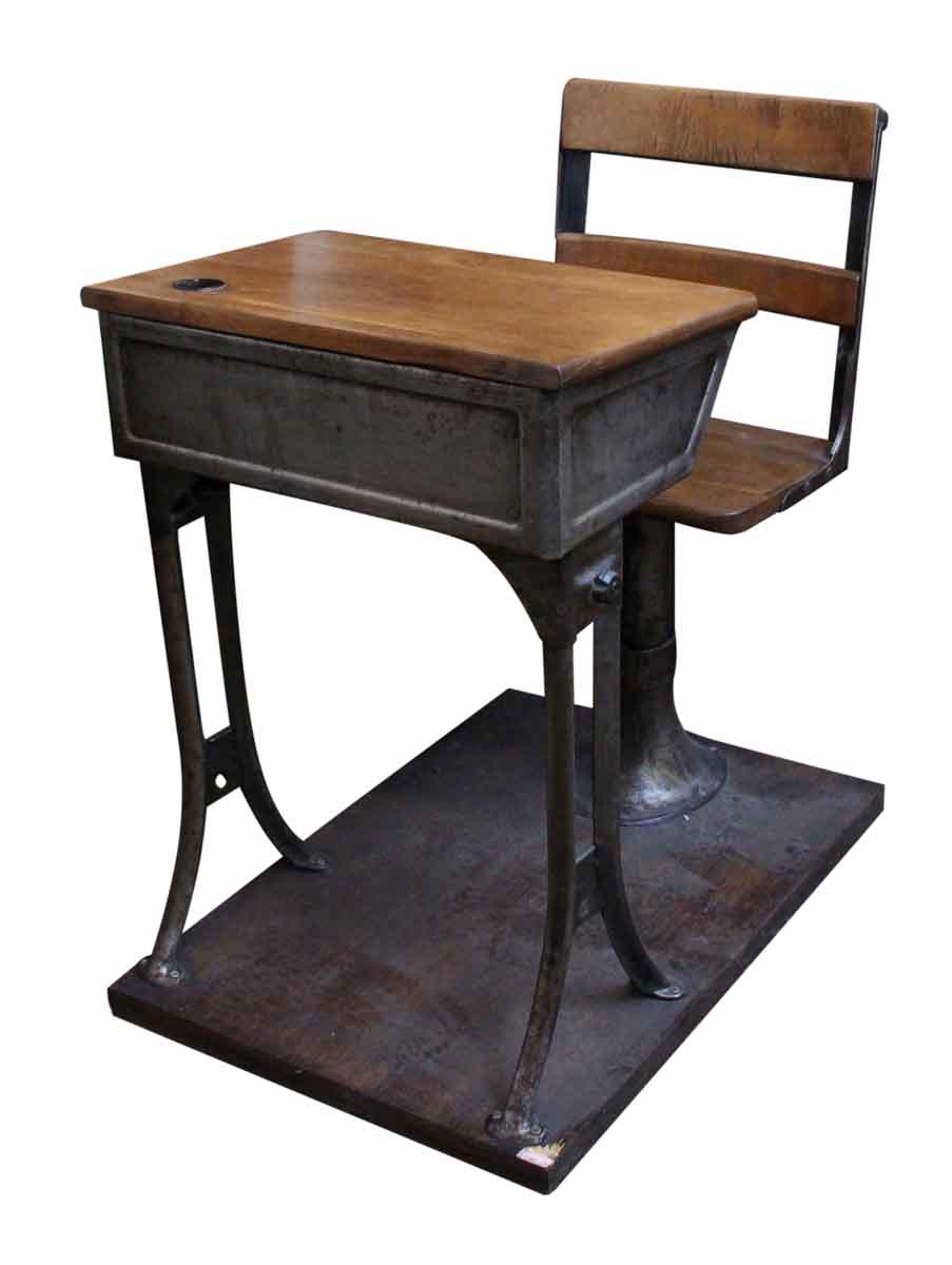 antique childrens desk with attached chair