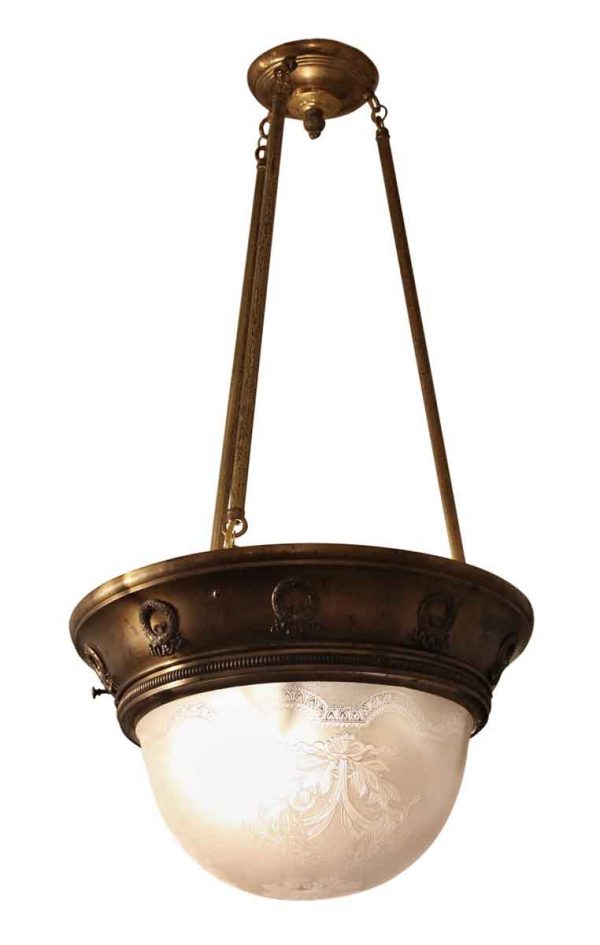 Brass Pendant Light with Etched Glass Bowl