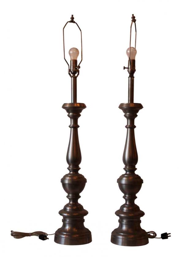 Pair of Satin Nickel Plated Brass Table Lamps