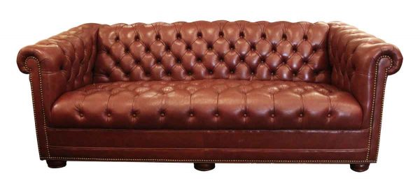 1974 Custom Made Leather Chesterfield Couch - Living Room