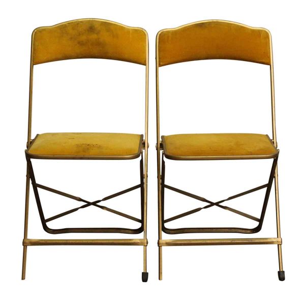 Pair of Yellow Felt Folding Chairs - Seating