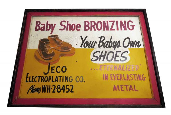 Double Sided Baby Shoe Bronzing Sign - Vintage Signs
