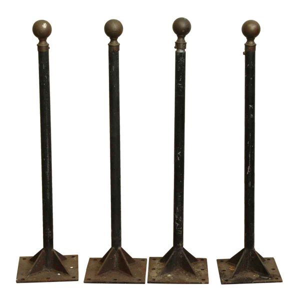 Set of Four Stanchions with Round Brass Finials - Commercial Furniture