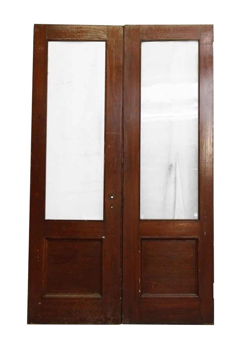 Pair of Dark Wooden Doors with Glass Panel Olde Good Things