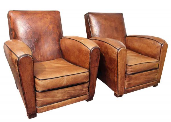 Pair of Leather Club Chairs - Seating
