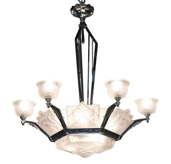 Six Arm Muller Freres Art Deco French Chandelier - Chandeliers