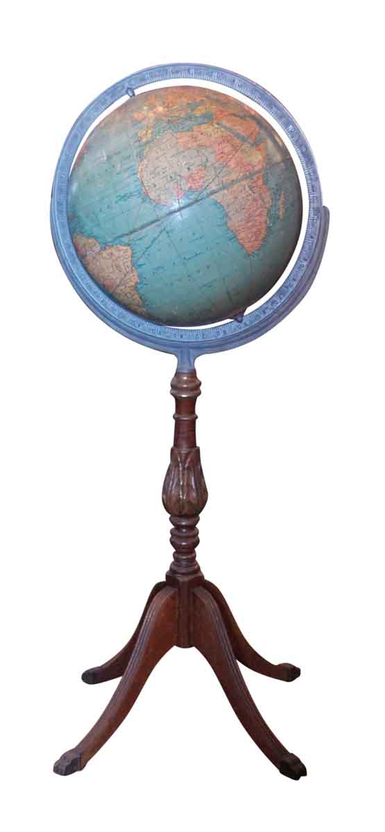 Antiqued decorative globe with wooden stand